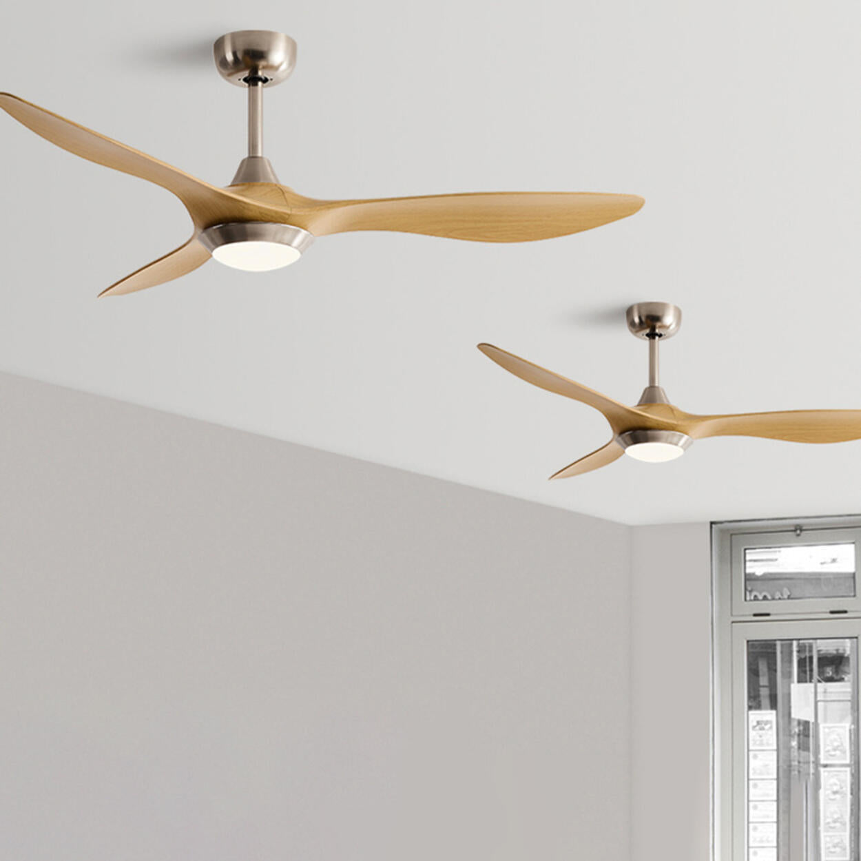 Simple Bedroom 3 Blade Wood Ceiling Fan with Light Image - 1