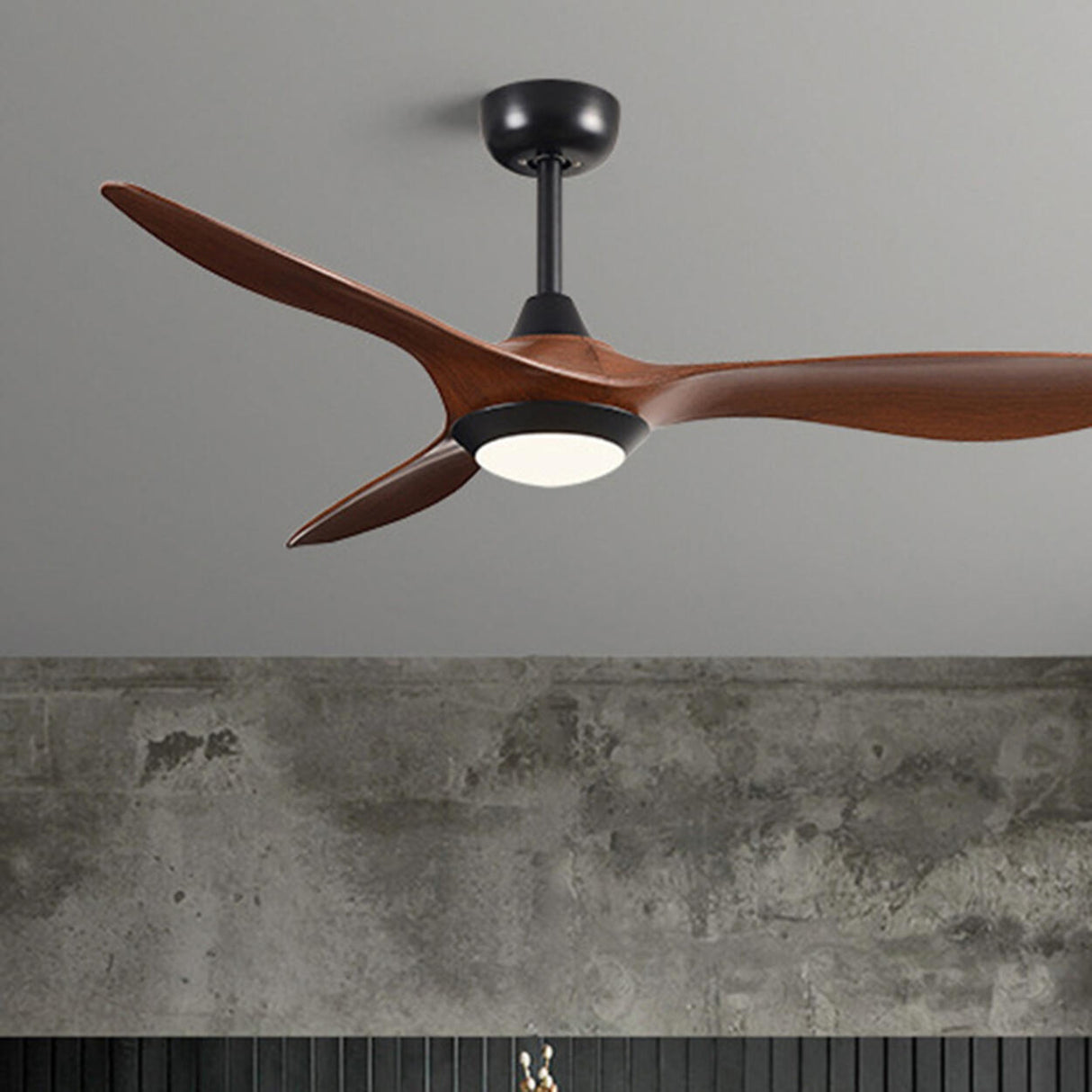 Simple Bedroom 3 Blade Wood Ceiling Fan with Light Image - 13