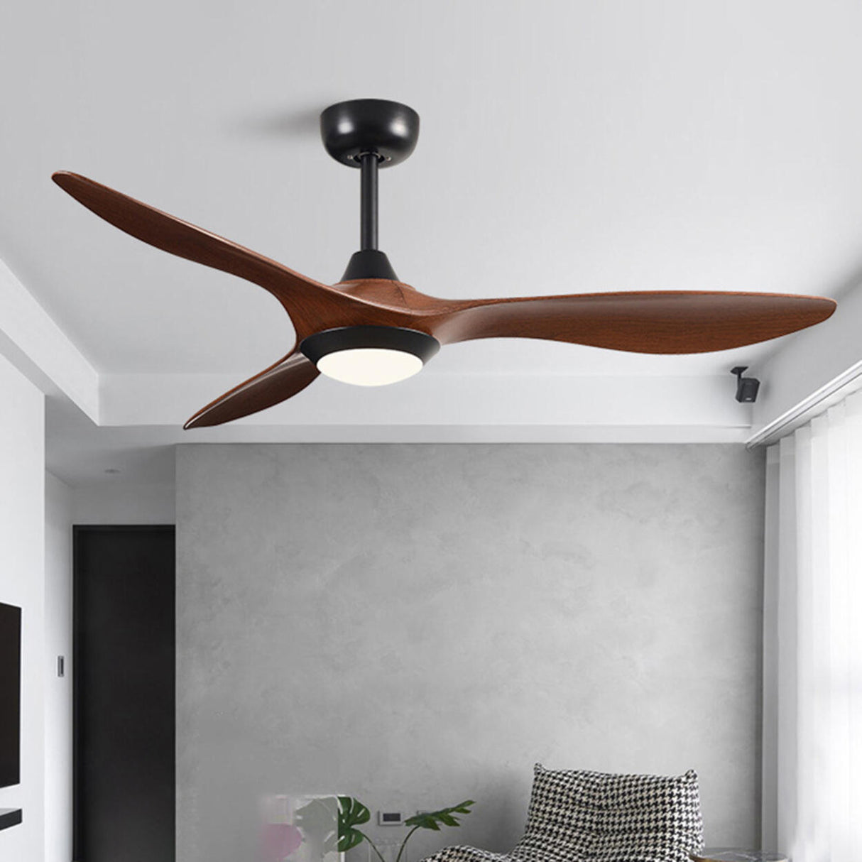 Simple Bedroom 3 Blade Wood Ceiling Fan with Light Image - 14