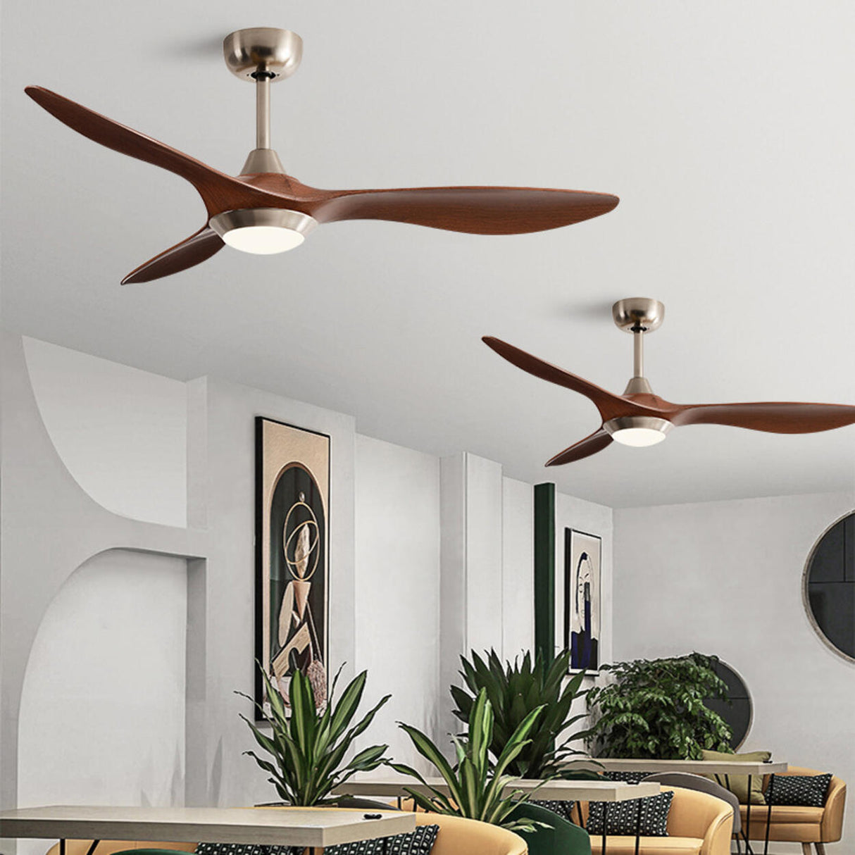 Simple Bedroom 3 Blade Wood Ceiling Fan with Light Image - 4