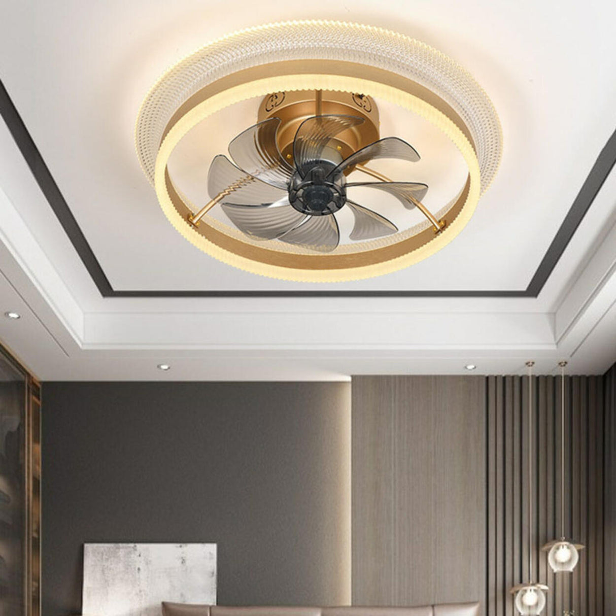 Simple Bedroom 3 Grey Blade Modern Ceiling Fan Light Image - 17