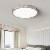 Simple Bedroom Chrome Round Flush Mount Ceiling Light Image - 2