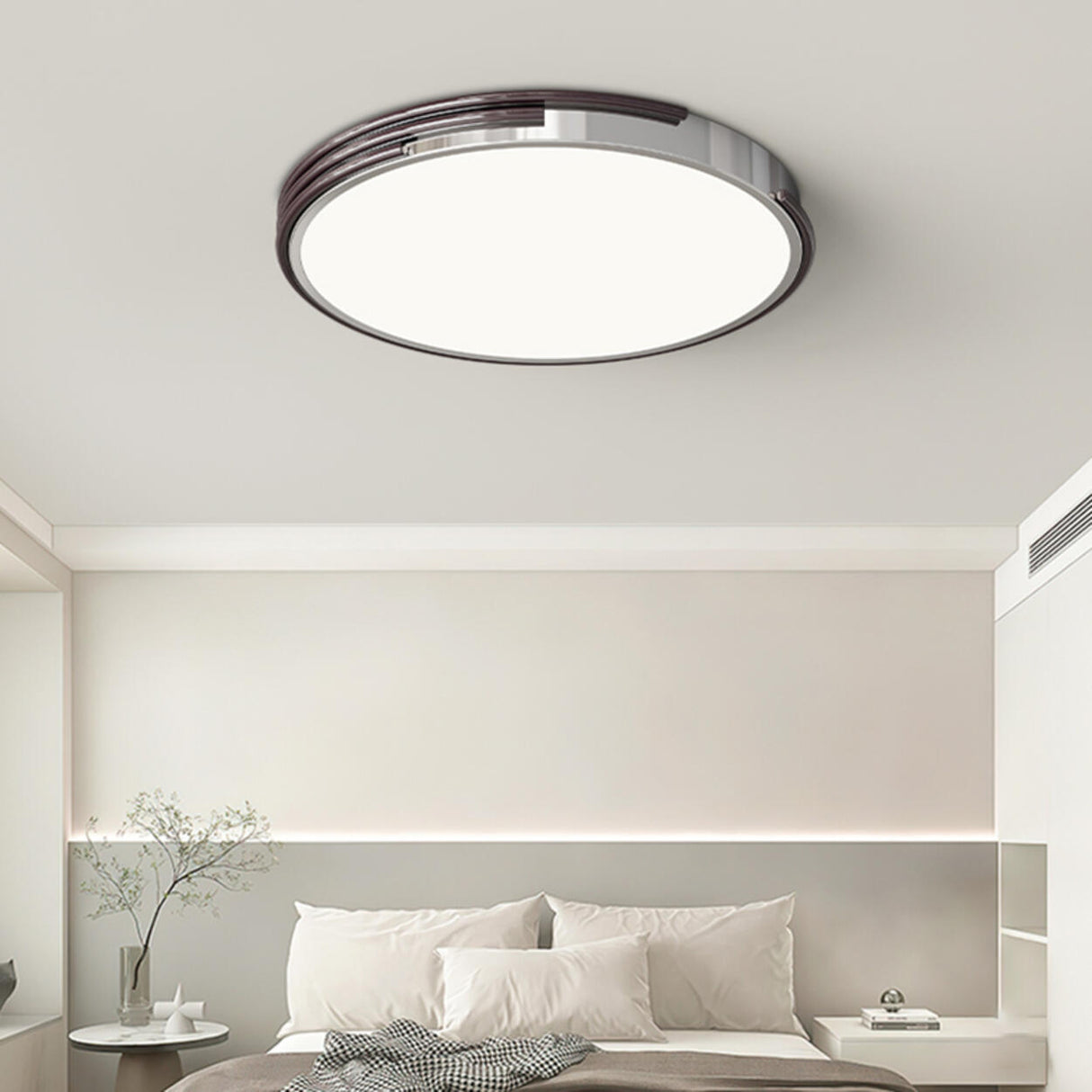 Simple Bedroom Chrome Round Flush Mount Ceiling Light Image - 4