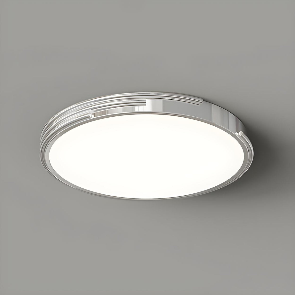 Simple Bedroom Chrome Round Flush Mount Ceiling Light Image - 6