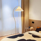 Simple Bedroom Cone White Curved Metal Floor Lamp Image - 3