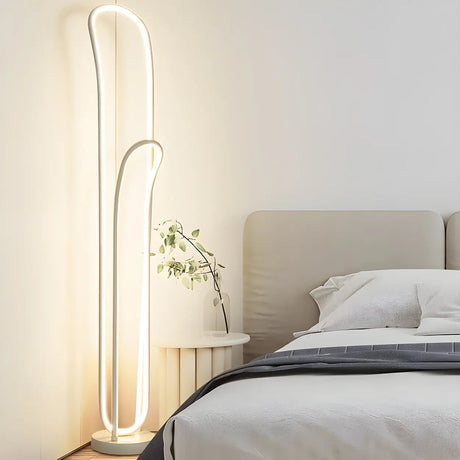 Simple  Bedroom White Curve LED Metal Floor Lamp Image - 1