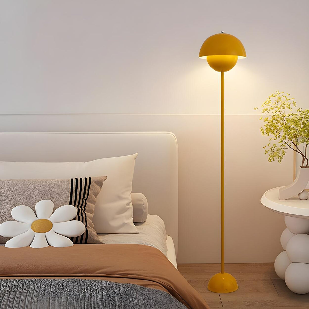 Simple Bedroom Yellow Pod Metal LED Floor Lamp Image - 1