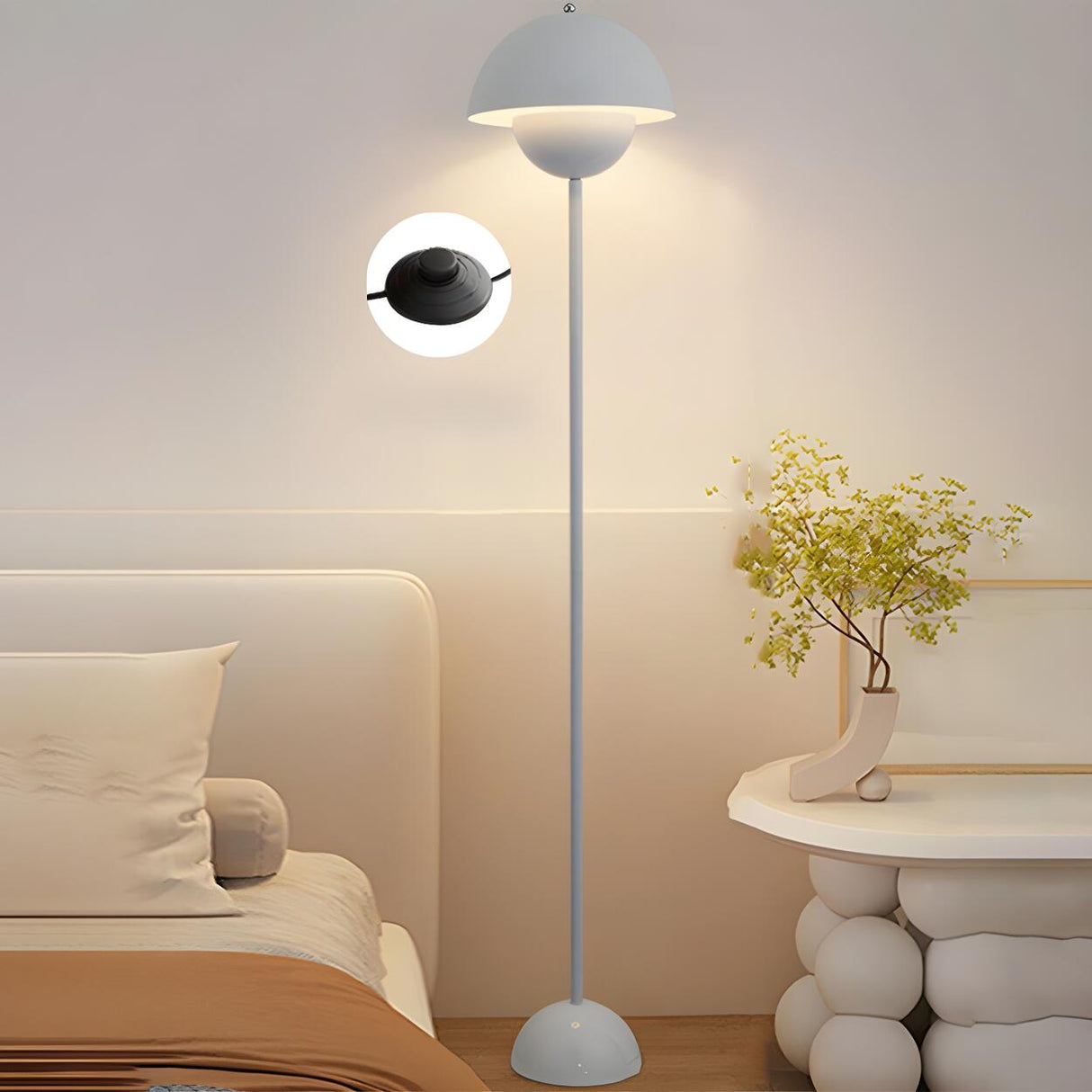 Simple Bedroom Yellow Pod Metal LED Floor Lamp Image - 5