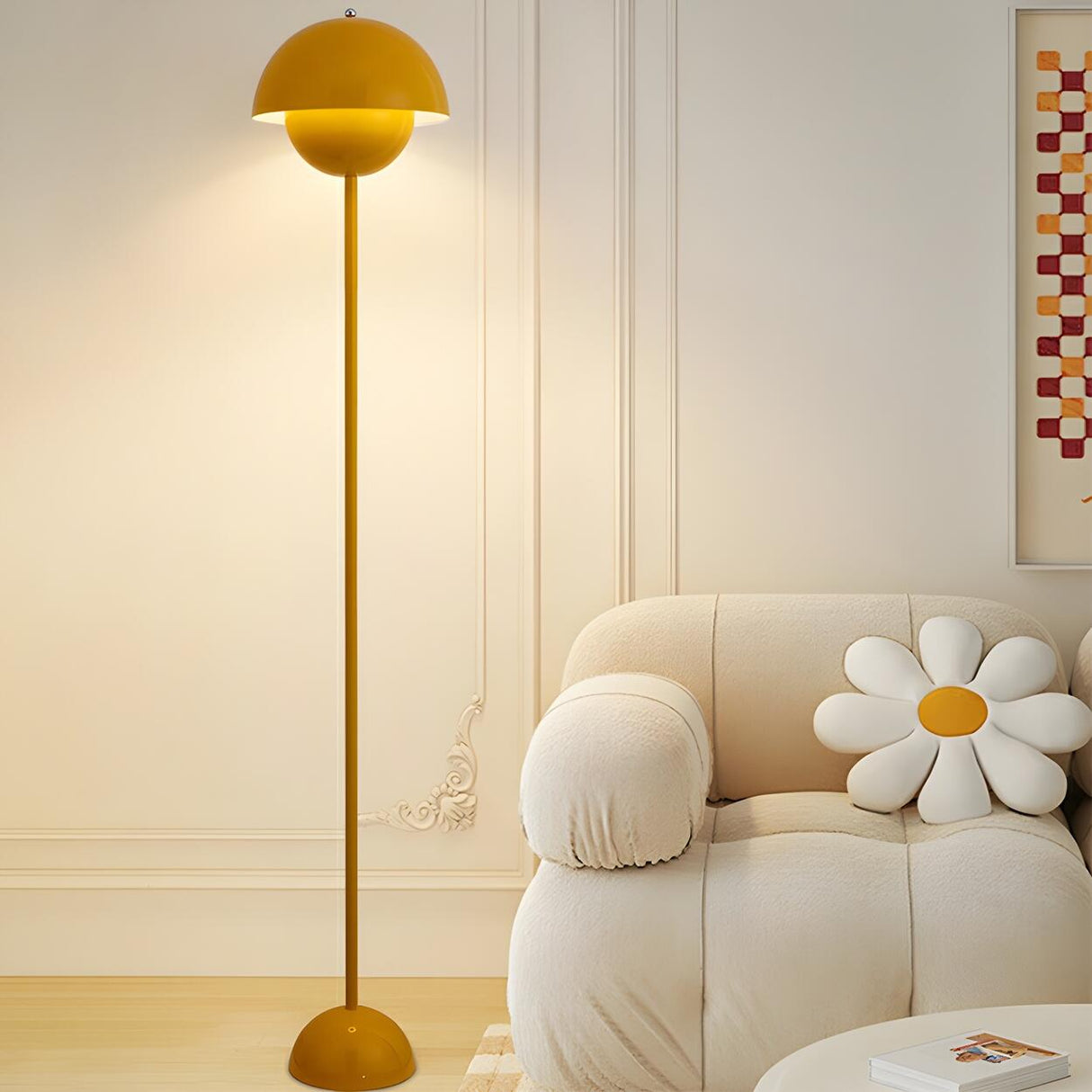 Simple Bedroom Yellow Pod Metal LED Floor Lamp Image - 8