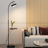 Simple Bedside Round Adjustable Floor Lamp with Shelf Image - 6