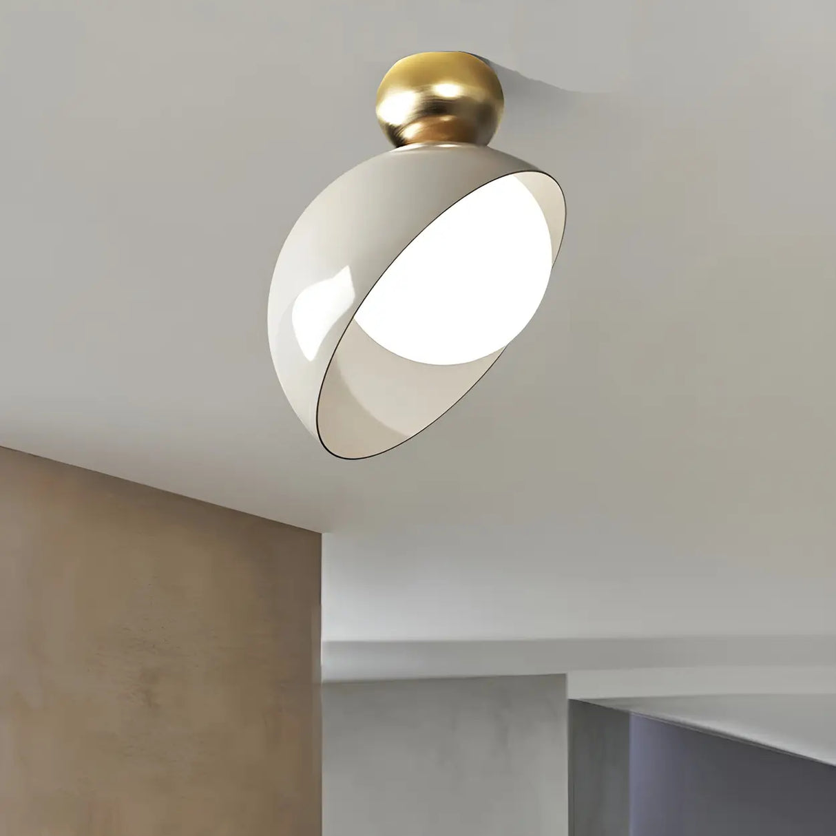 Simple Beige Dome Iron Semi-Flush Mount Ceiling Light Image - 2