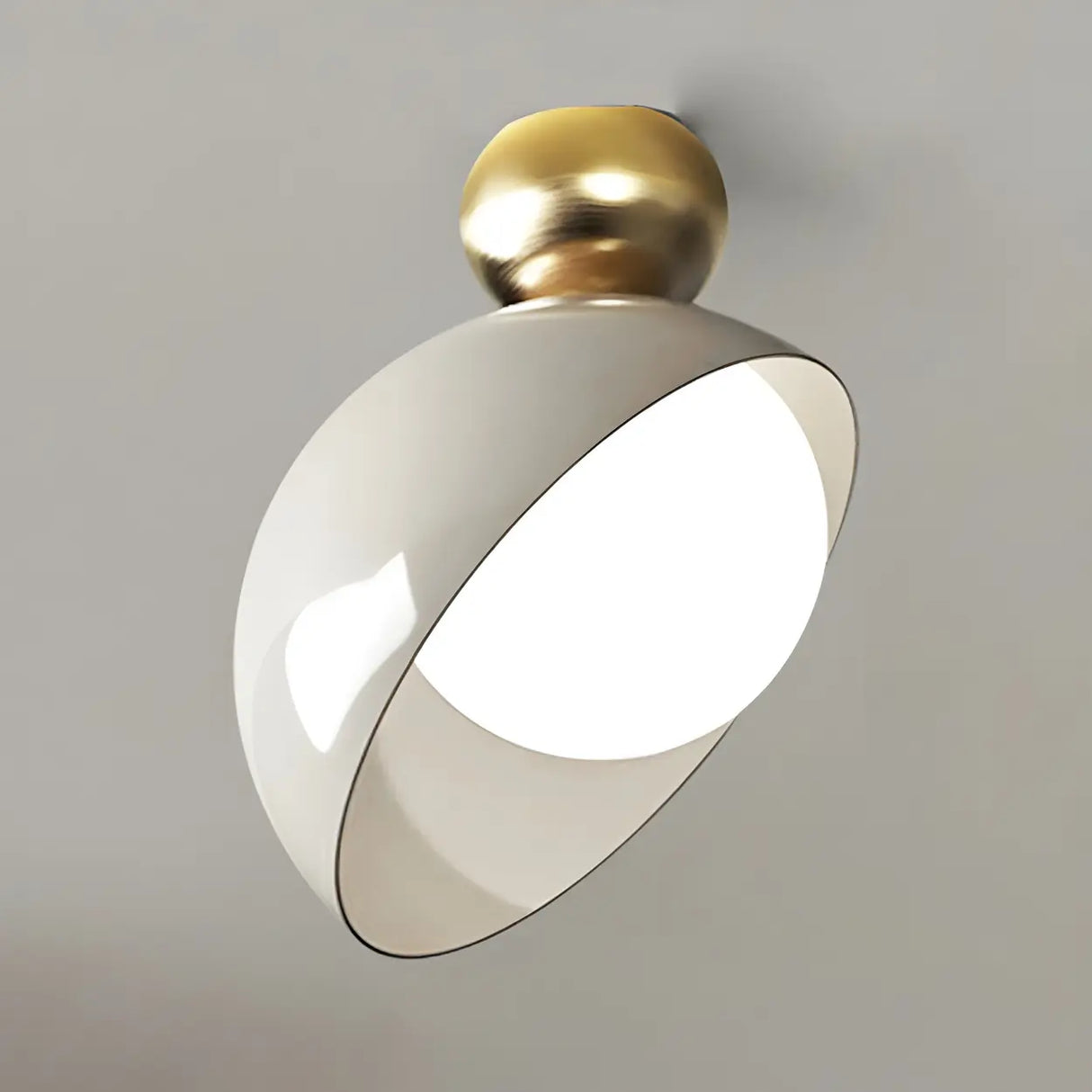 Simple Beige Dome Iron Semi-Flush Mount Ceiling Light Image - 4