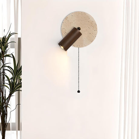 Simple Beige Stone Globe Wall Sconce with Pull Chain Image - 1