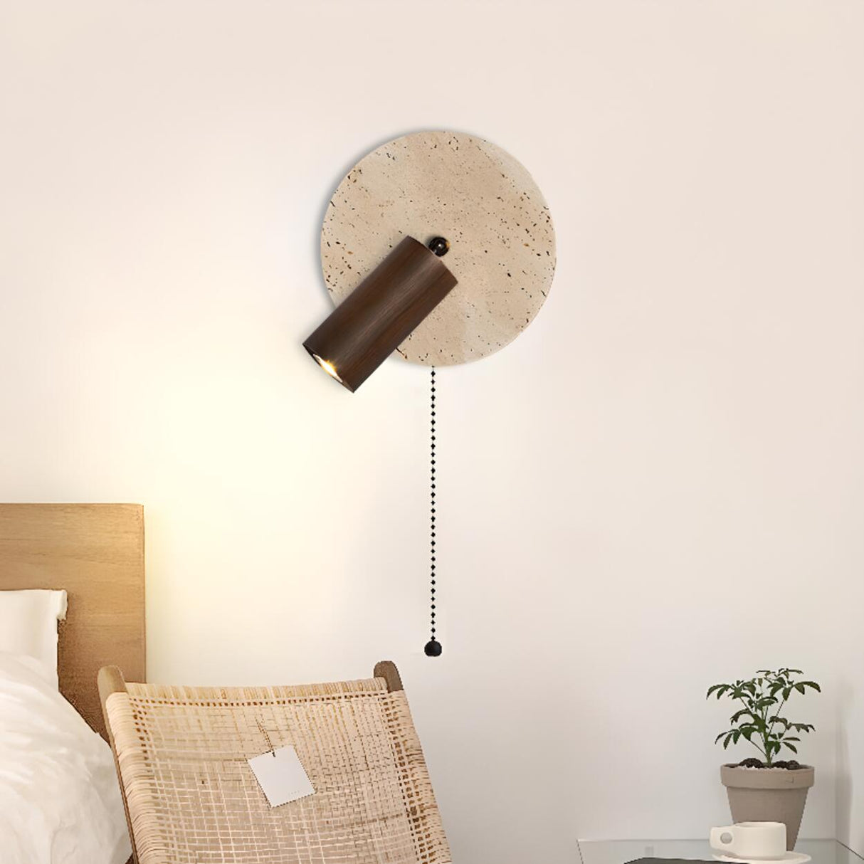 Simple Beige Stone Globe Wall Sconce with Pull Chain Image - 3