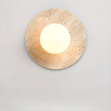 Simple Beige Stone Globe Wall Sconce with Pull Chain Image - 8