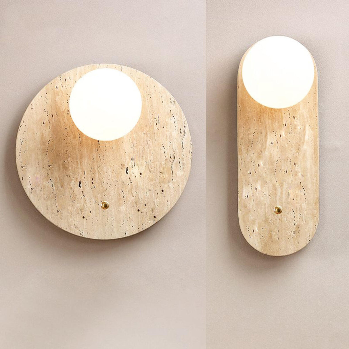 Simple Beige Stone Globe Wall Sconce with Pull Chain Image - 9