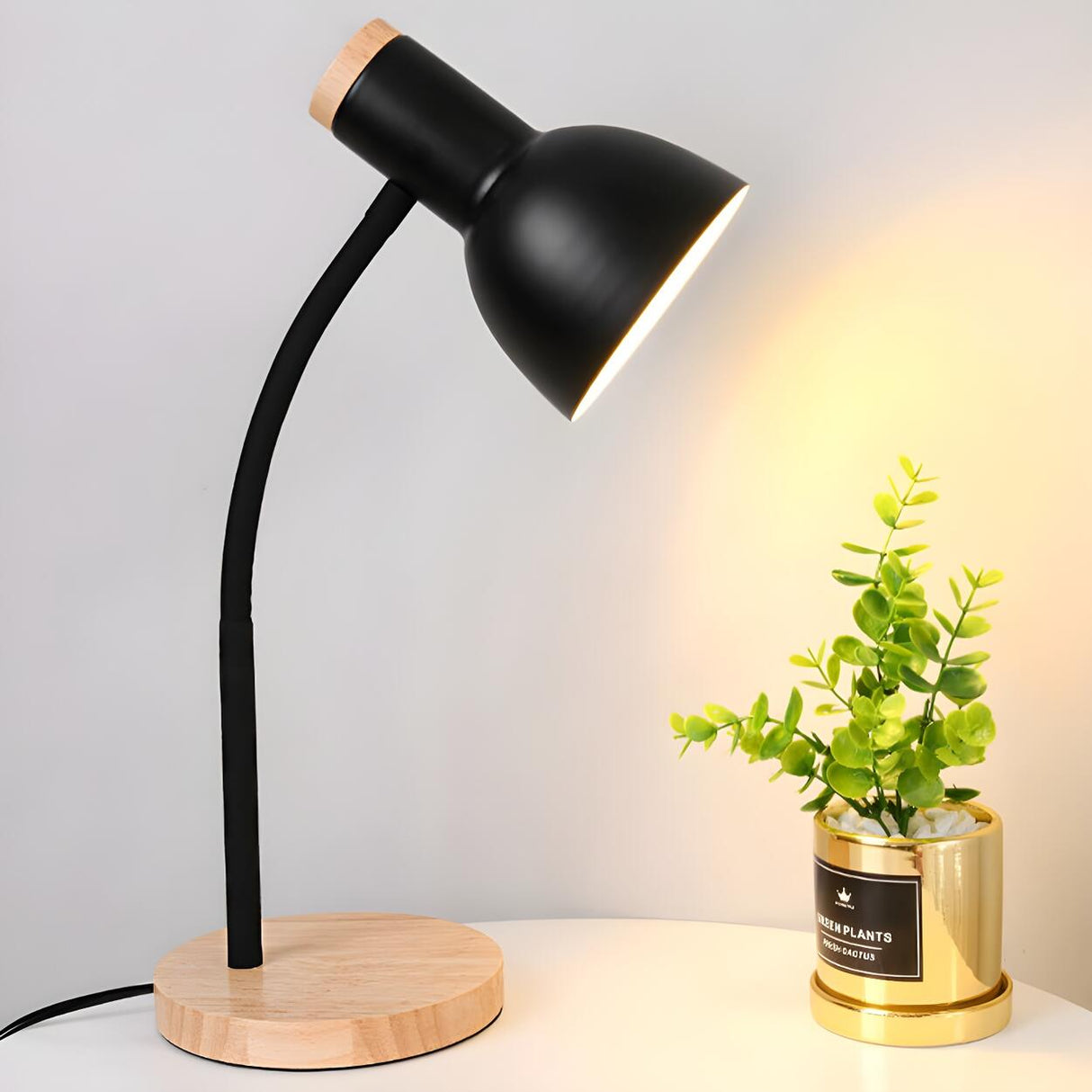 Simple Bell Shape Shade Wooden Base Modern Table Lamp Image - 14