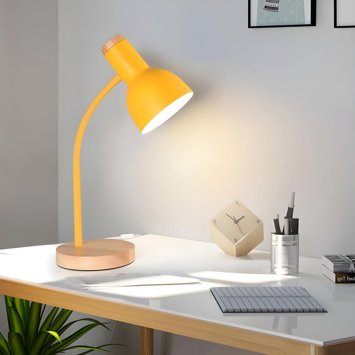 Simple Bell Shape Shade Wooden Base Modern Table Lamp Image - 3