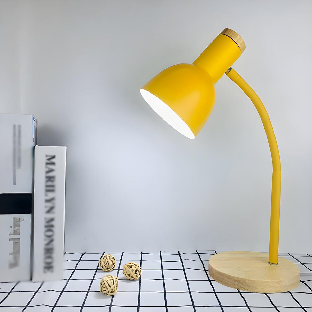 Simple Bell Shape Shade Wooden Base Modern Table Lamp Image - 9