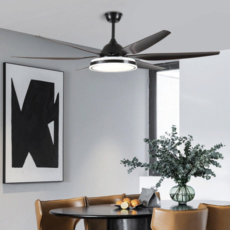 Simple Black 6 Blade LED Remote Ceiling Fan with Light Image - 2