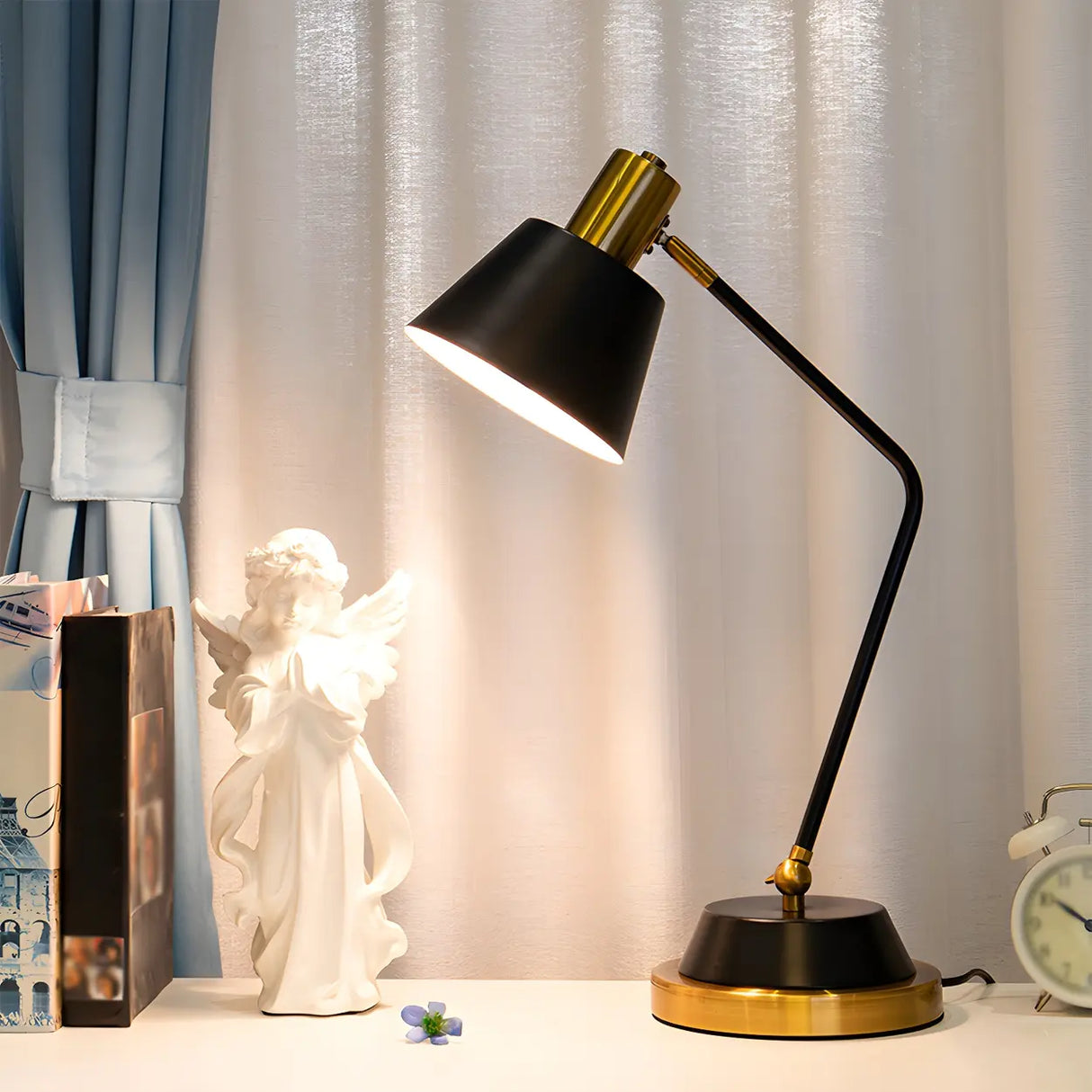 Simple Black Adjustable Bell Shade Metal Table Lamp Image - 3