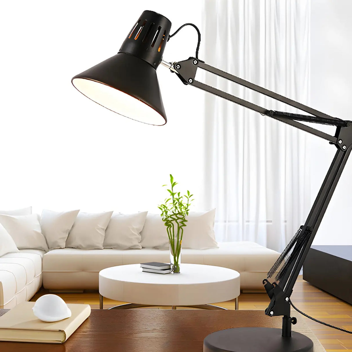 Simple Black Adjustable Metal Arm Study Table Lamp Image - 8