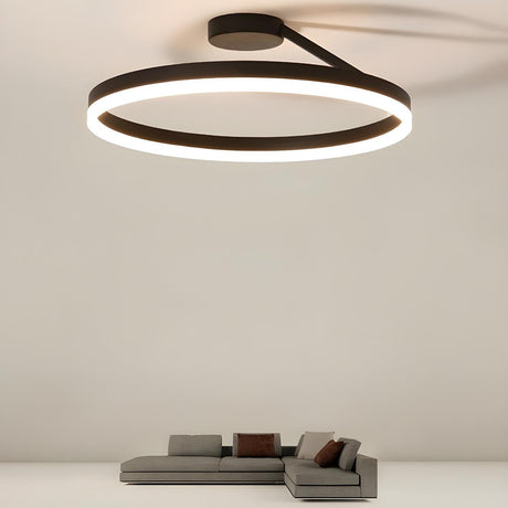 Simple Black Circle Dimmable LED Semi-Flush Mount Light Image - 1