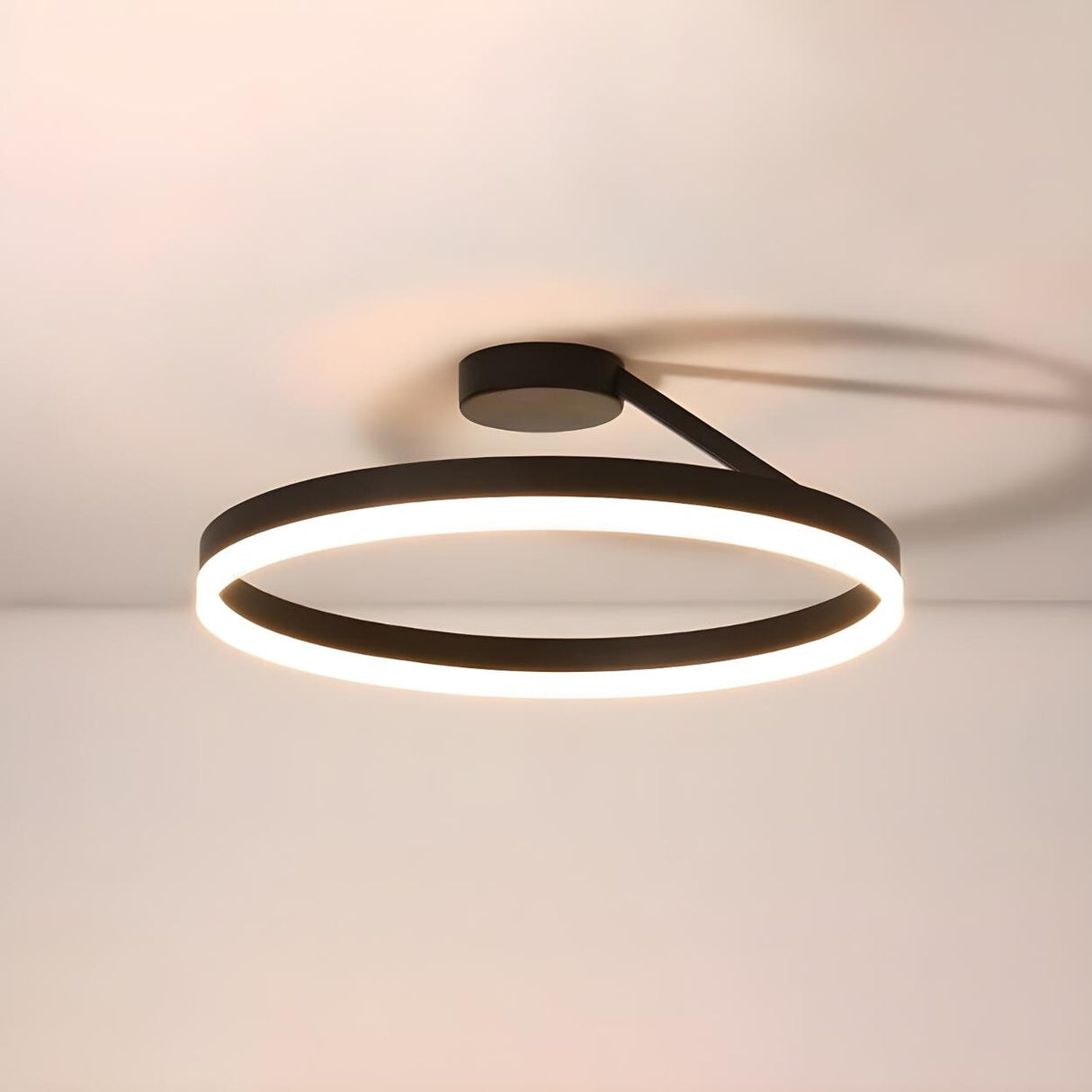 Simple Black Circle Dimmable LED Semi-Flush Mount Light Image - 13