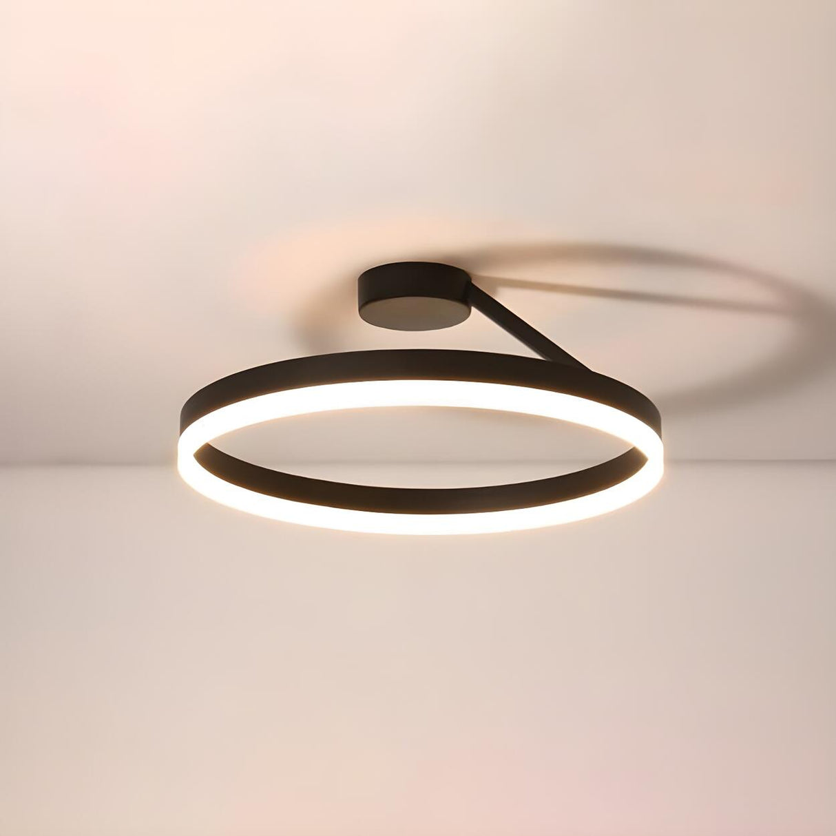 Simple Black Circle Dimmable LED Semi-Flush Mount Light Image - 19