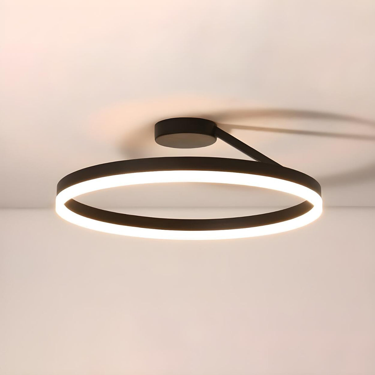 Simple Black Circle Dimmable LED Semi-Flush Mount Light Image - 4