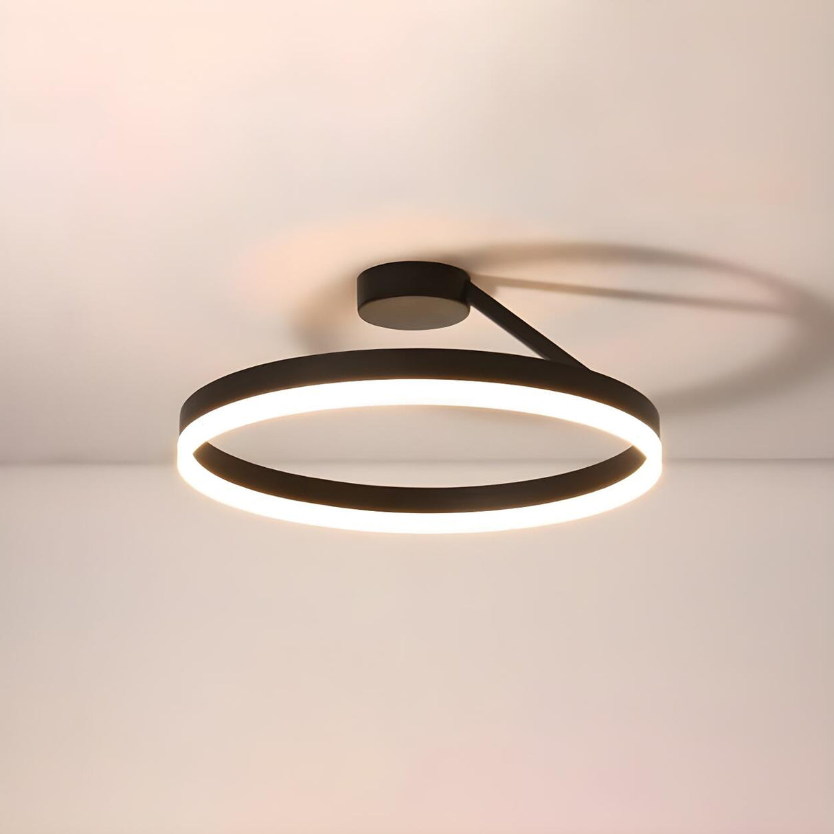 Simple Black Circle Dimmable LED Semi-Flush Mount Light Image - 6