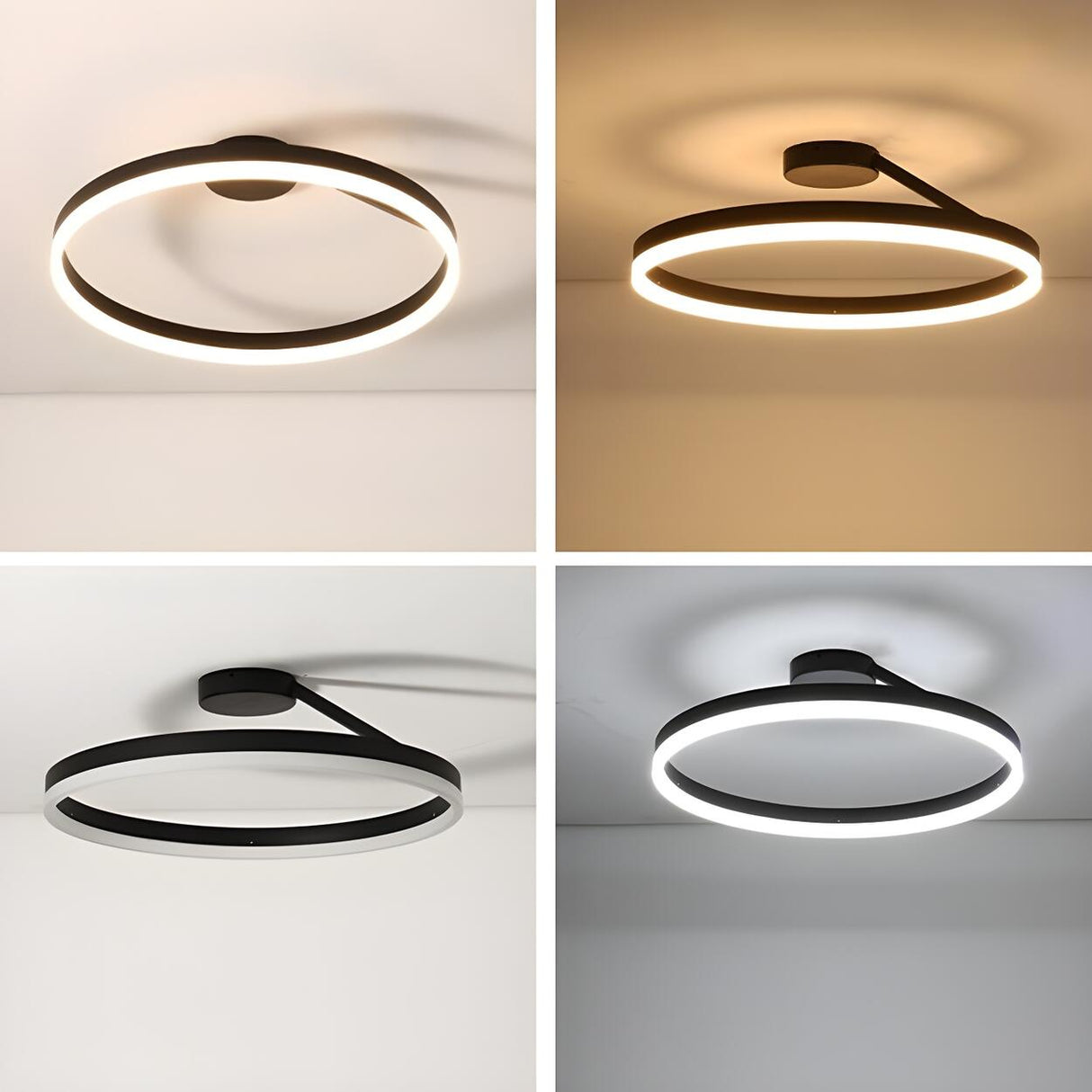 Simple Black Circle Dimmable LED Semi-Flush Mount Light Image - 8