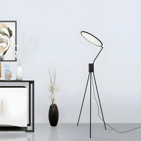 Simple Black Circular LED Design Tripod Floor Lamp Image - 2