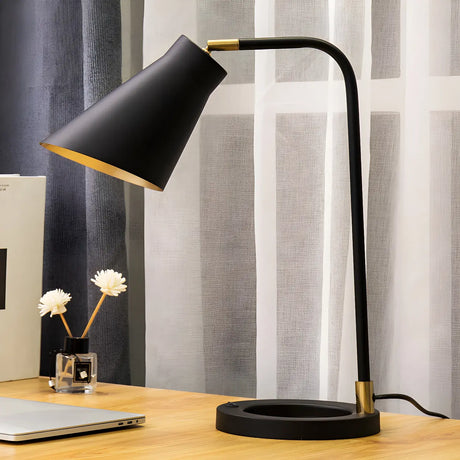 Simple Black Conical  Adjustable Shade Metal Table Lamp Image - 2