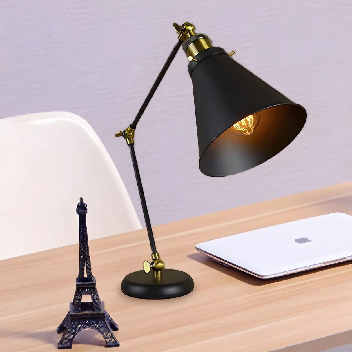 Simple Black Conical Shade Metal Adjustable Desk Lamp Image - 1