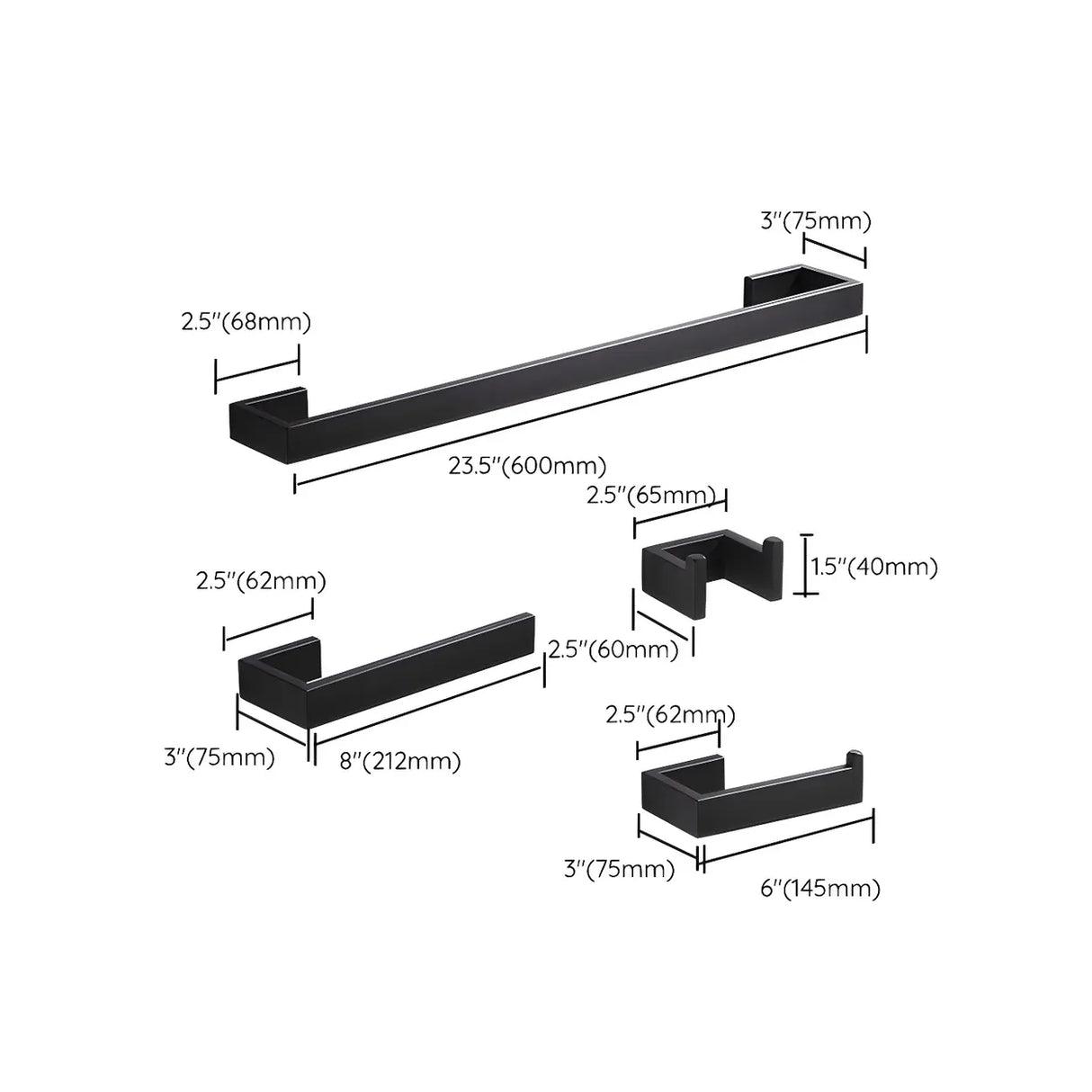 Simple Black Corrosion Resistant Metal Bathroom Hardware Set 