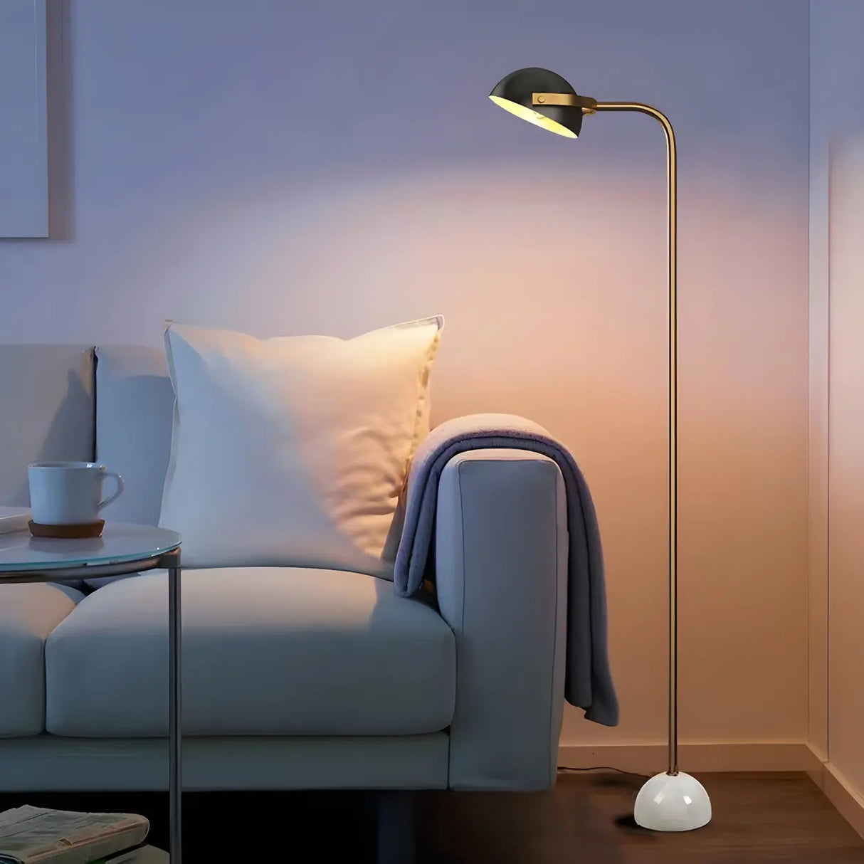 Simple Black Dome Adjustable Metal LED Floor Lamp Image - 1