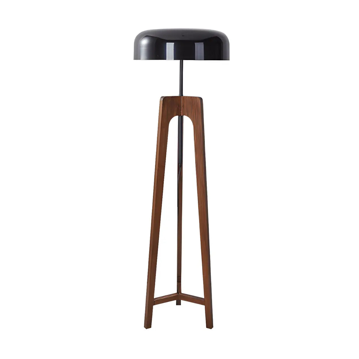 Simple Black Dome Shade Wooden Tripod Floor Lamp Image - 2