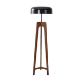 Simple Black Dome Shade Wooden Tripod Floor Lamp Image - 2