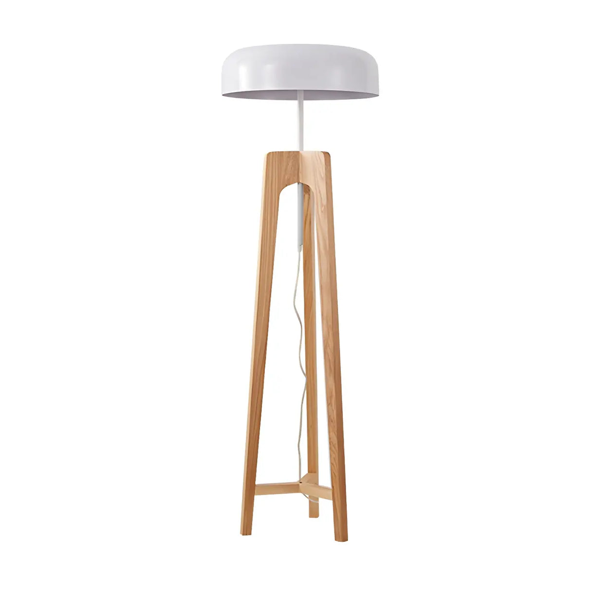 Simple Black Dome Shade Wooden Tripod Floor Lamp Image - 3