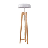 Simple Black Dome Shade Wooden Tripod Floor Lamp Image - 3