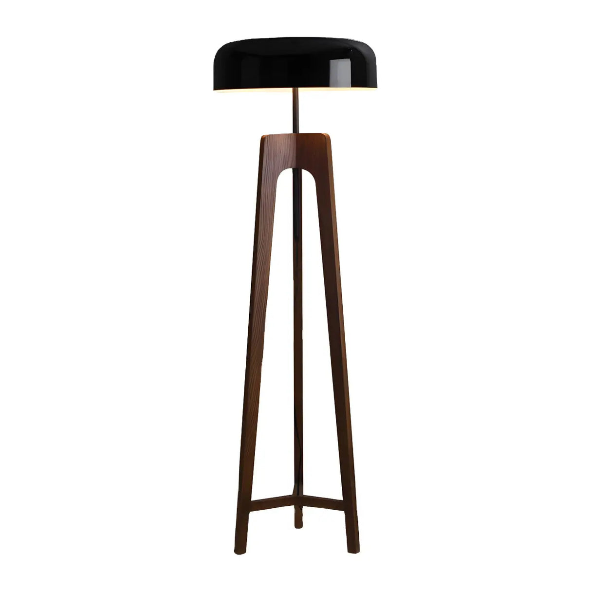 Simple Black Dome Shade Wooden Tripod Floor Lamp Image - 7