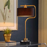 Simple Black Drum Fabric Shade Gold Metal Table Lamp Image - 2