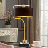 Simple Black Drum Fabric Shade Gold Metal Table Lamp Image - 3