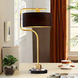 Simple Black Drum Fabric Shade Gold Metal Table Lamp Image - 4