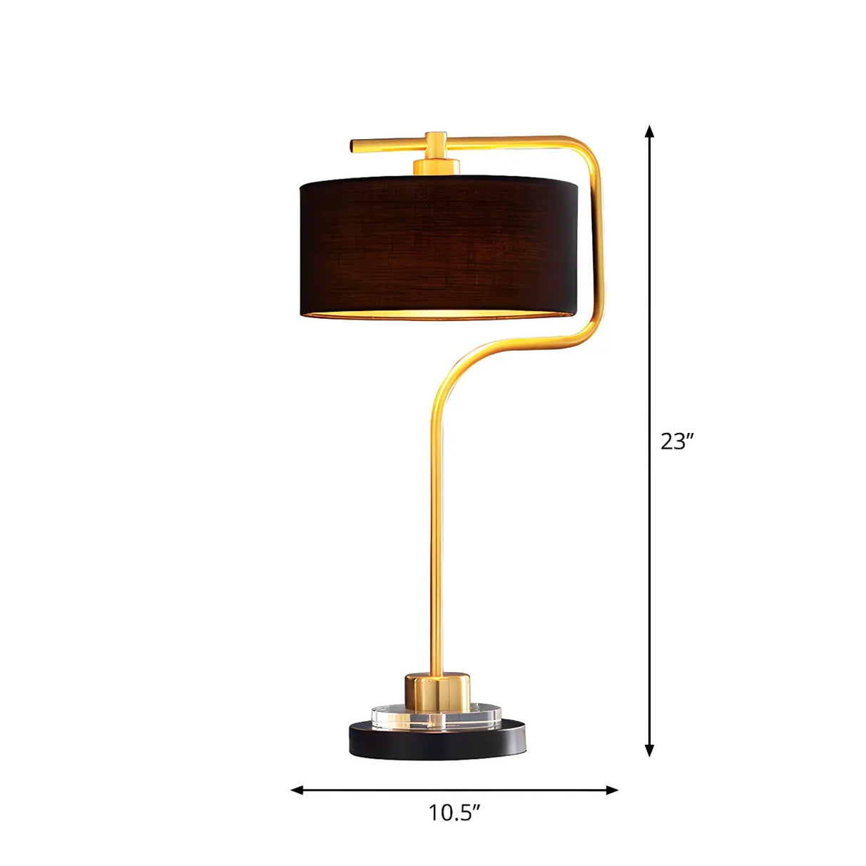 Simple Black Drum Fabric Shade Gold Metal Table Lamp 