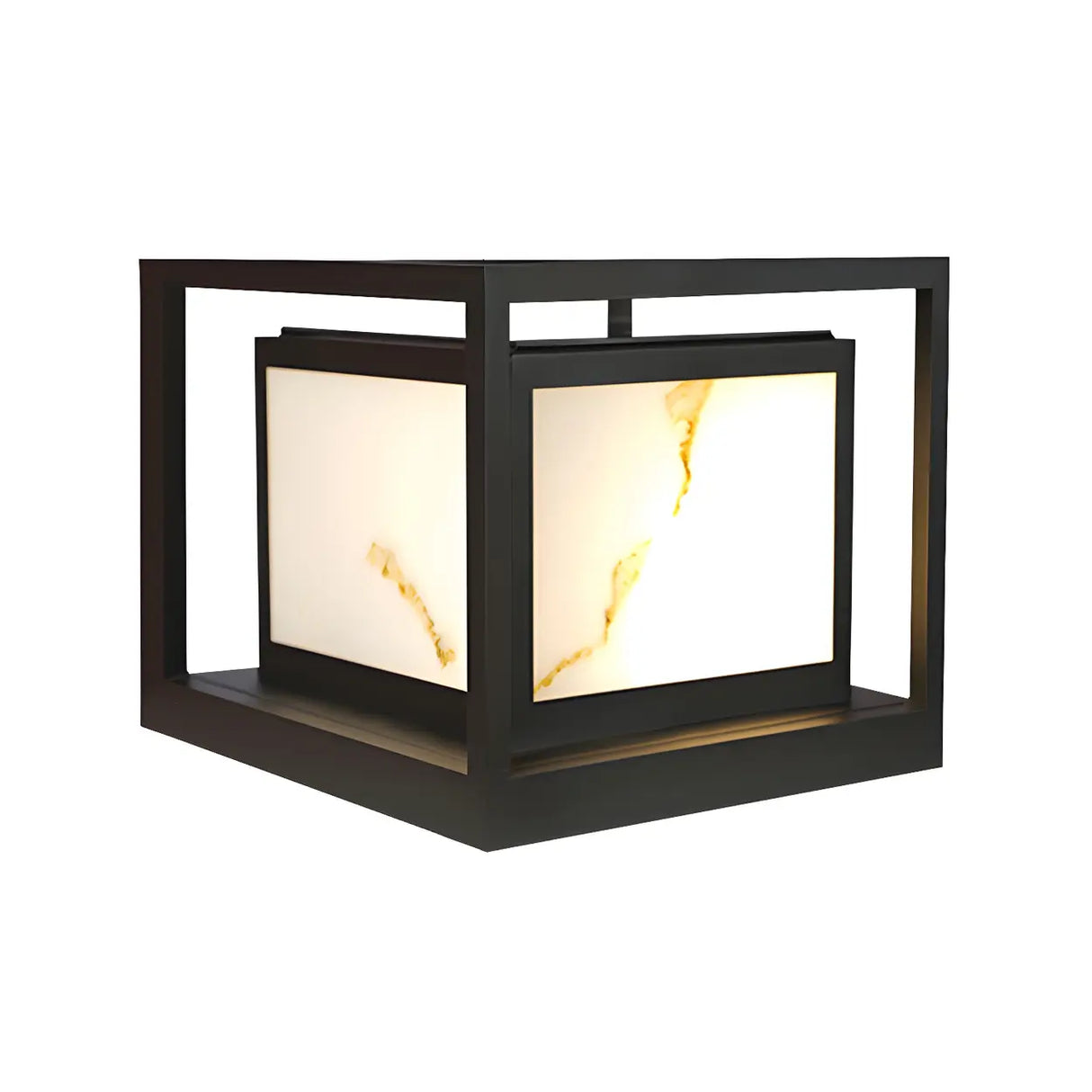 Simple Black Frame Square Metal Outdoor Lantern Lamp Image - 2