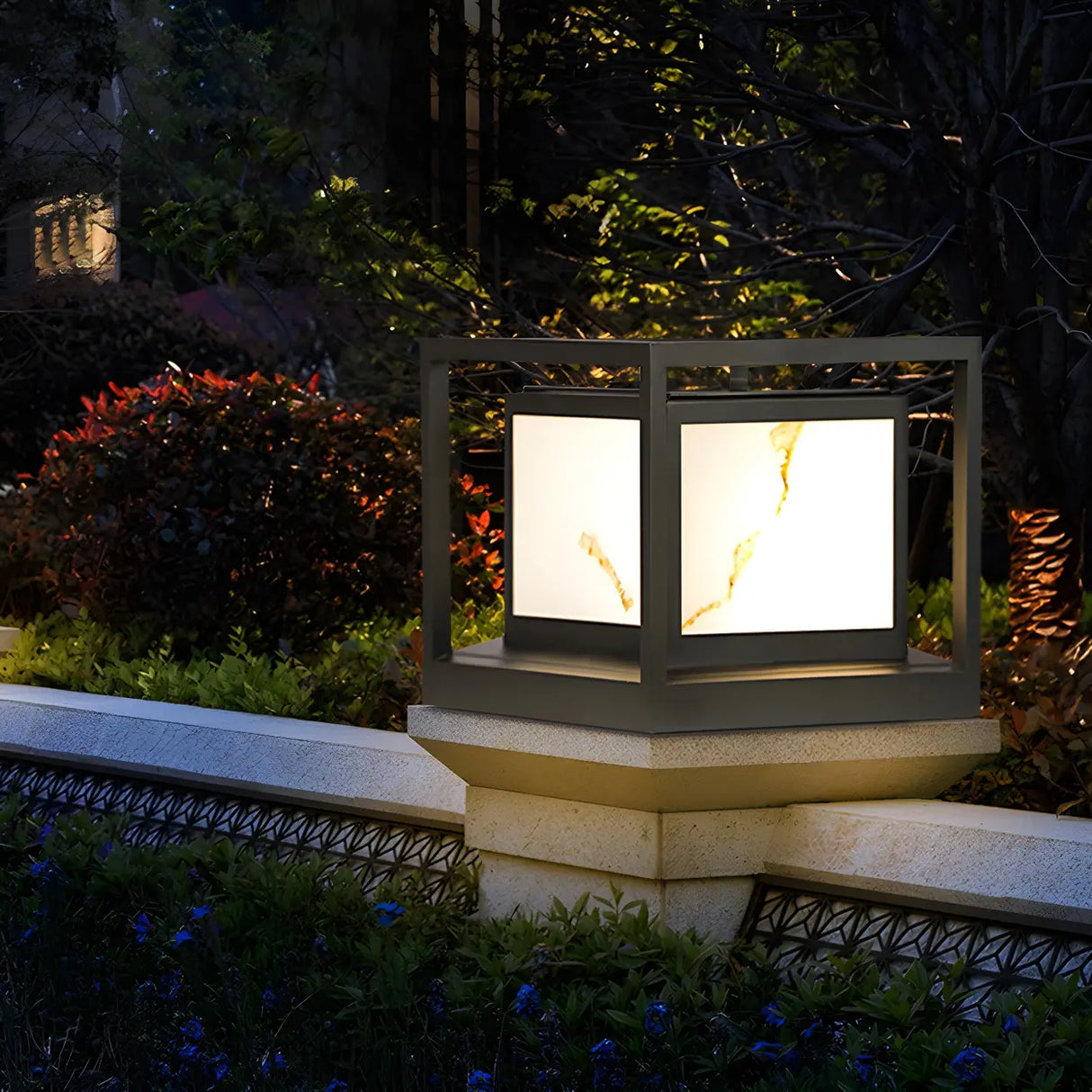 Simple Black Frame Square Metal Outdoor Lantern Lamp Image - 3