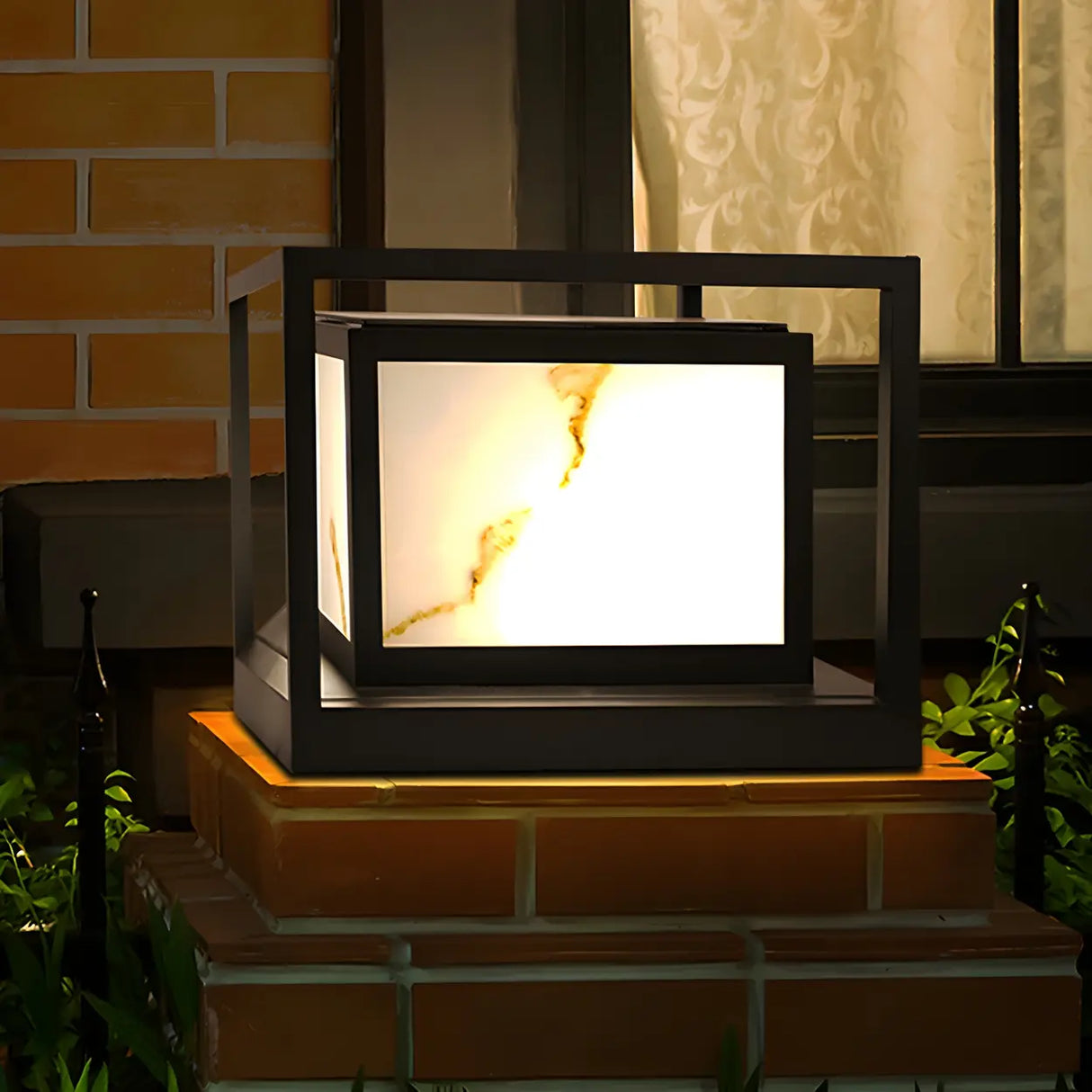 Simple Black Frame Square Metal Outdoor Lantern Lamp Image - 4