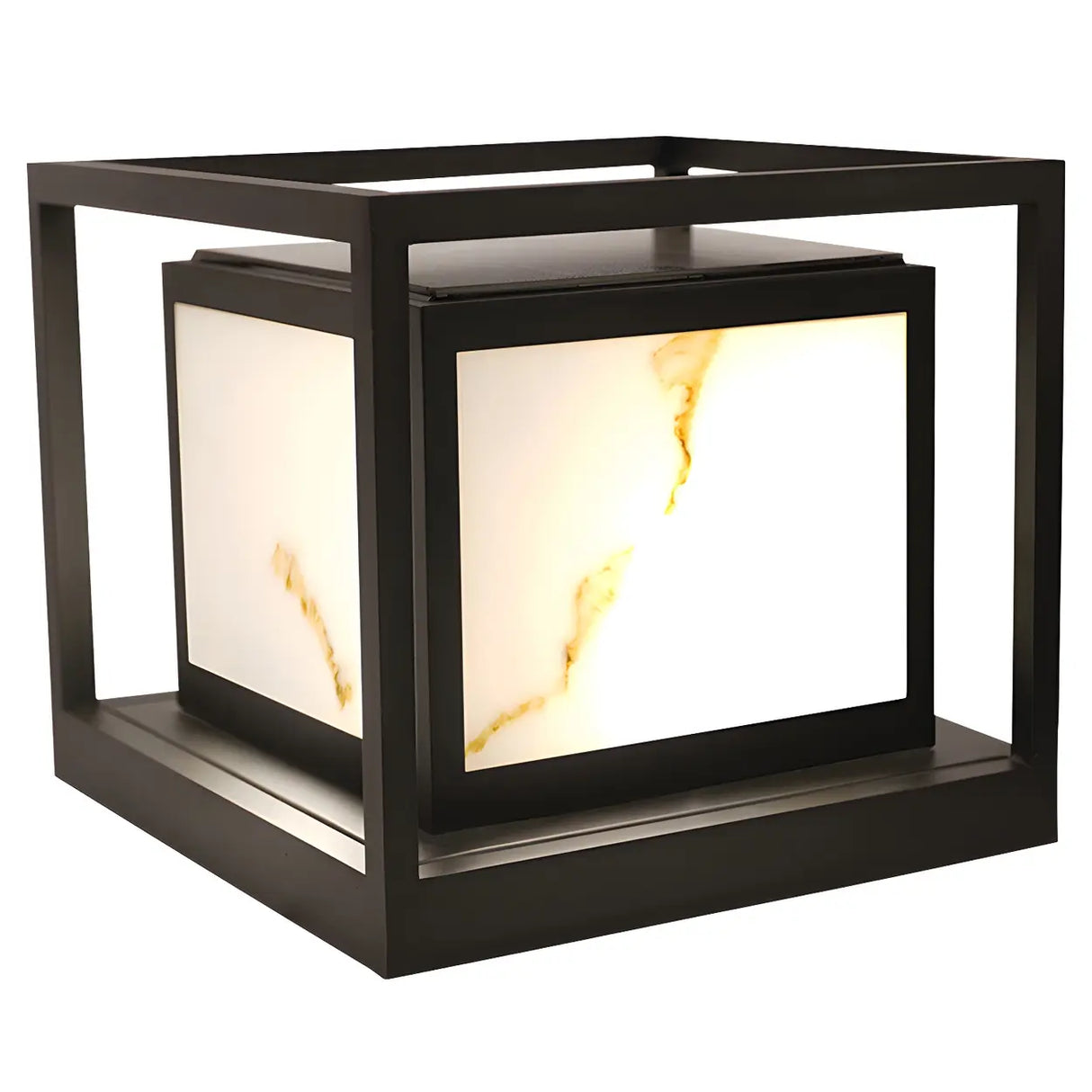 Simple Black Frame Square Metal Outdoor Lantern Lamp Image - 6